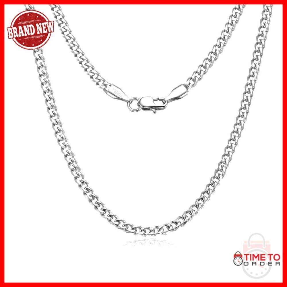 3.5mm Cuban Link Chain Necklace 925 Sterling Silver Plated Stainless Steel